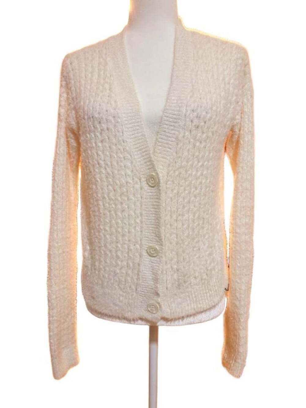 Abercrombie & Fitch Kids 11/12 Fuzzy Knit Cardigan Ivory